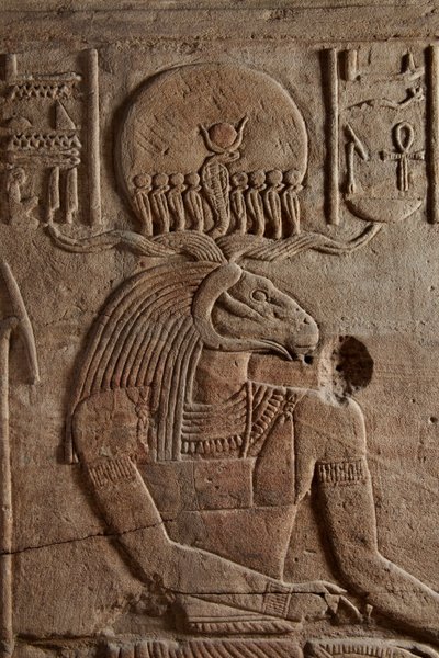Relief on a shrine erected by Pharaoh Taharqa in the court of the Temple of Amun built by him at Kawa in Nubia, 25th Dynasty, Late Period, 690-64 BC sandstone (detail) by Egyptian 25th Dynasty